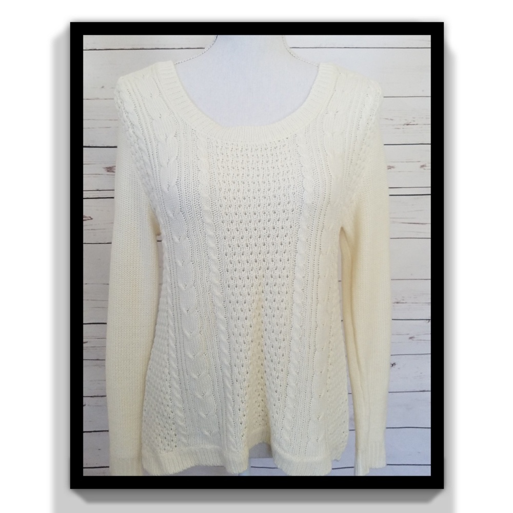 High Low Cable Knit Sweater Ivory Size L
